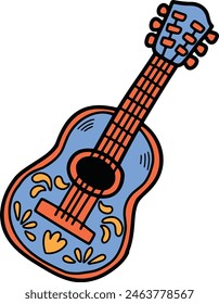 a Mexican style guitar illustration Hand drawn in line style