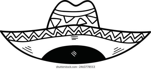 a Mexican style hat illustration Hand drawn in line style
