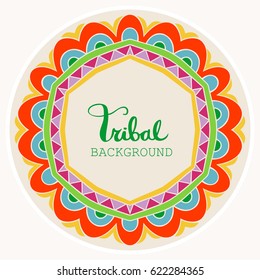 Mexican style round ornament. Festive background. Copy space. Card, invitation or poster template. Vector illustration.