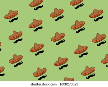 Mexican style sombrero and mustache pattern for celebration of Mexican independence or Cinco de Mayo