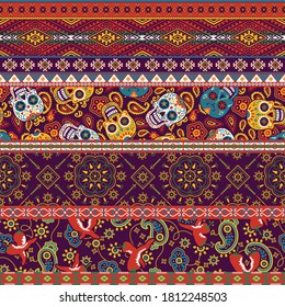 Mexican style traditional fabric patchwork abstract vector seamless pattern