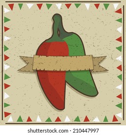 mexican styled frame with chili pepper decoration and ribbon for your text