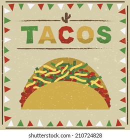 mexican styled frame with taco decoration, with transparencies