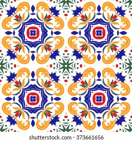Mexican stylized talavera tiles seamless pattern. Background for design and fashion. Arabic, Indian patterns