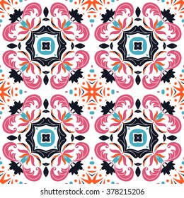 Mexican stylized talavera tiles seamless pattern. Background for design and fashion. Arabic, Indian patterns