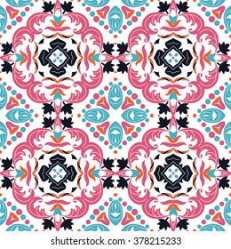 Mexican stylized talavera tiles seamless pattern. Background for design and fashion. Arabic, Indian patterns