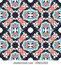 Mexican stylized talavera tiles seamless pattern. Background for design and fashion. Arabic, Indian patterns