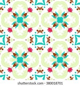 Mexican stylized talavera tiles seamless pattern. Background for design and fashion. Arabic, Indian patterns