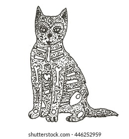 mexican sugar cat skull, day of the dead poster sketch