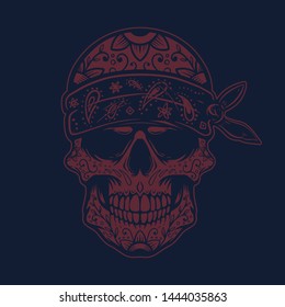 Mexican sugar skull in bandana. Design element for poster, t shirt, card, banner. Vector illustration