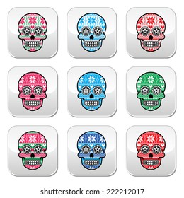 Mexican sugar skull buttons with winter Nordic pattern 