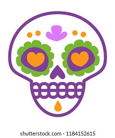 Mexican sugar skull (calavera) of Lover with heart shaped eyes — decoration for Day of the Dead (Dia de los Muertos). Halloween poster background, greeting card or t-shirt design.