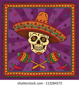 Mexican sugar skull cartoon