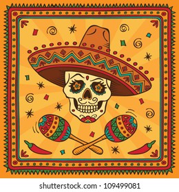 Mexican sugar skull cartoon. Vector version.