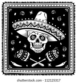 Mexican Sugar Skull Cartoon. Vector Version.