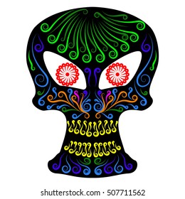 Mexican sugar skull with color ornament for Day of dead