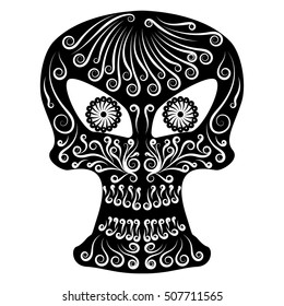 Mexican sugar skull with color ornament for Day of dead