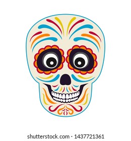 Mexican sugar skull with colorful ornament. Vector illustration in cartoon flat style. Day of the death.