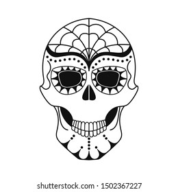 Mexican sugar skull for the day of the dead. Black and white vector illustration. 