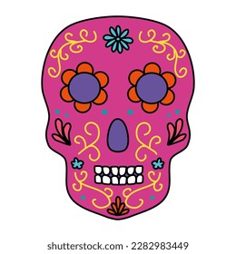 Mexican sugar skull for day of the dead or Dia de los muertos, doodle style vector