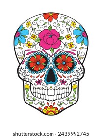 Mexican sugar skull. Day of The Dead colorful Skull with floral ornament.