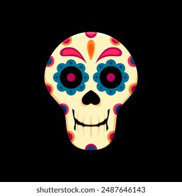 Mexican sugar skull, Day of the Dead holiday. Hispanic culture Dia de los Muertos sugar calavera skull, Mexico Halloween celebration human skeleton head vector symbol or Day of the Dead mask icon