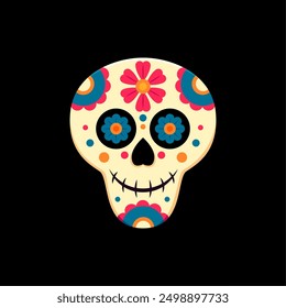 Mexican sugar skull, Day of the Dead. Hispanic culture Dia de Los Muertos holiday death face mask, Mexico Halloween celebration sugar calavera skull icon or Day of the Dead skeleton head vector symbol