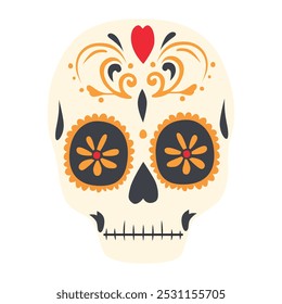 Mexican sugar skull. Day of the Dead Skull. Dia de los Muertos. Design element for logo, emblem, sign, poster, card, banner. Vector illustration isolated on white background.