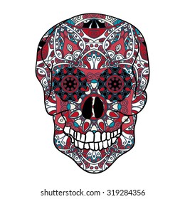 Mexican sugar skull for the Day Of The Dead Skull. Vector tribal illustration.Festive multicolor ornament.
