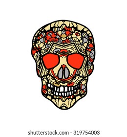 Mexican sugar skull for the Day Of The Dead Skull. Vector tribal illustration.Festive multicolor ornament.