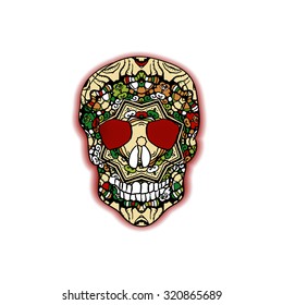 Mexican sugar skull for the Day Of The Dead Skull. Vector tribal illustration.Festive multicolor ornament.