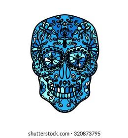 Mexican sugar skull for the Day Of The Dead Skull. Vector tribal illustration.Festive multicolor ornament.