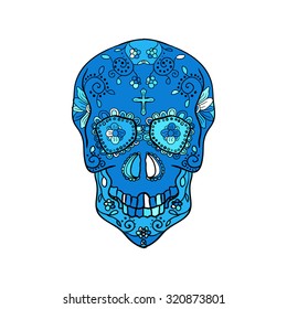 Mexican sugar skull for the Day Of The Dead Skull. Vector tribal illustration.Festive multicolor ornament.