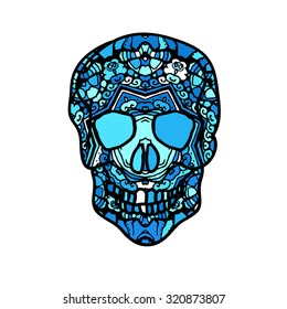 Mexican sugar skull for the Day Of The Dead Skull. Vector tribal illustration.Festive multicolor ornament.