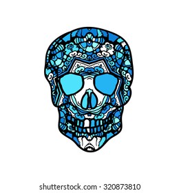 Mexican sugar skull for the Day Of The Dead Skull. Vector tribal illustration.Festive multicolor ornament.