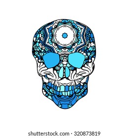 Mexican sugar skull for the Day Of The Dead Skull. Vector tribal illustration.Festive multicolor ornament.