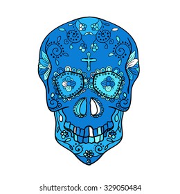 Mexican sugar skull for the Day Of The Dead Skull. Vector tribal illustration.Festive multicolor ornament.
