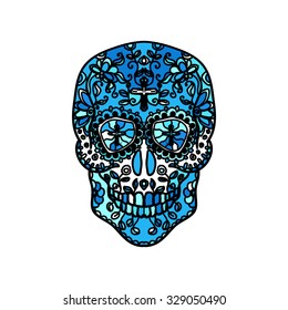 Mexican sugar skull for the Day Of The Dead Skull. Vector tribal illustration.Festive multicolor ornament.