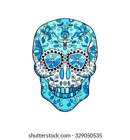 Mexican sugar skull for the Day Of The Dead Skull. Vector tribal illustration.Festive multicolor ornament.