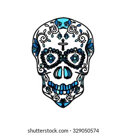 Mexican sugar skull for the Day Of The Dead Skull. Vector tribal illustration.Festive multicolor ornament.