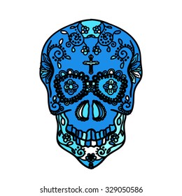 Mexican sugar skull for the Day Of The Dead Skull. Vector tribal illustration.Festive multicolor ornament.