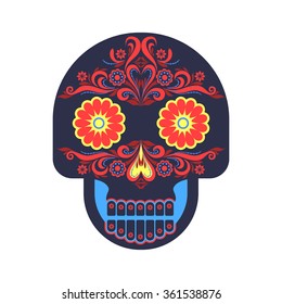 Mexican sugar skull for the Day Of The Dead Skull. Vector illustration. Ornament.