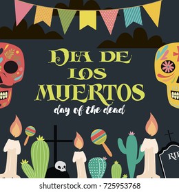 Mexican sugar skull, day of the dead or "Dia de muertos" poster. Vector illustration