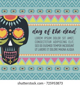 Mexican sugar skull, day of the dead or "Dia de muertos" poster. Vector illustration