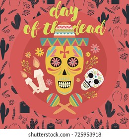 Mexican sugar skull, day of the dead or "Dia de muertos" poster. Vector illustration