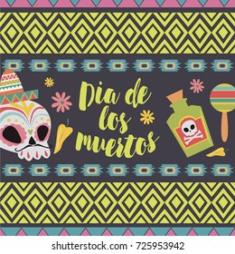 Mexican sugar skull, day of the dead or "Dia de muertos" poster. Vector illustration