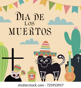 Mexican sugar skull, day of the dead or "Dia de muertos" poster. Vector illustration
