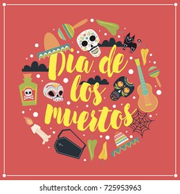 Mexican sugar skull, day of the dead or "Dia de muertos" poster. Vector illustration