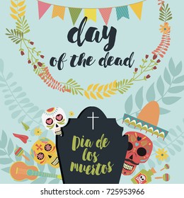 Mexican sugar skull, day of the dead or "Dia de muertos" poster. Vector illustration