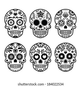 Mexican sugar skull, Dia de los Muertos icons set 
